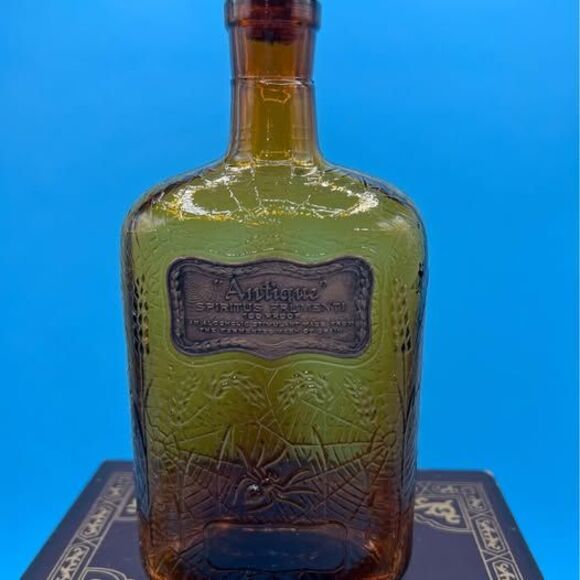 Source Unknown Other - Bottle Amber Glass Embossed Spider Web Design